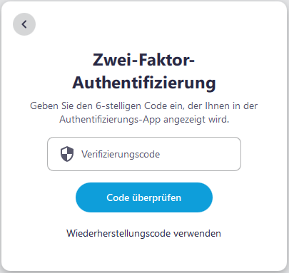 Screenshot des Fensters der Zwei-Faktor-Authentifizierung, in dem der Verifizierungscode abgefragt wird