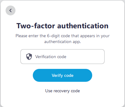 Screenshot of the two-factor authentication window where you need to enter the verification code
