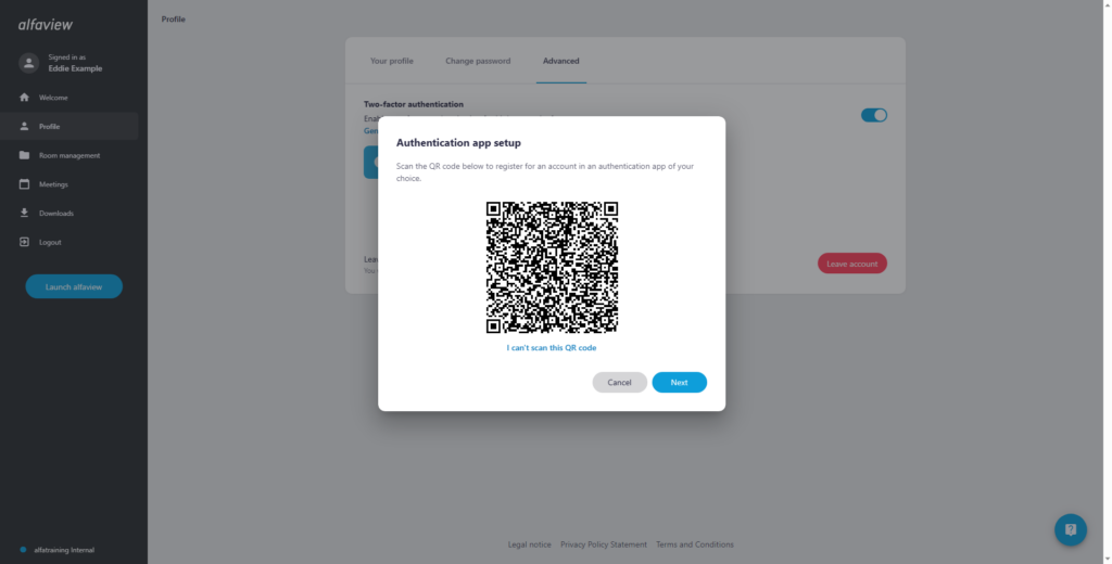 Screenshot of the scannable QR code to set up the authentication