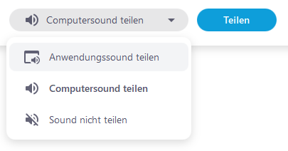 Screenshot der Tonauswahlliste bei Übertragung einer Anwendung