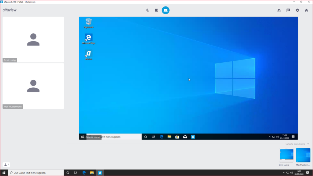 Screenshot of the alfaview app when multiple screens are shared at the same time