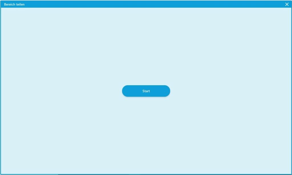 Screenshot der Funktion Bereich teilen: Blauer Rahmen, der den Bereich markiert, der übertragen werden soll