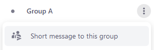 The context menu of a group is open. The 'Short message to this group function is highlighted