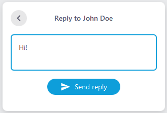 In the message window, the message 'Hi!' is written in the reply box. The 'Send reply button is located below the message.