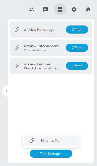 Screenshot des Reiters Toolbox im Funktionsmenü von alfaview