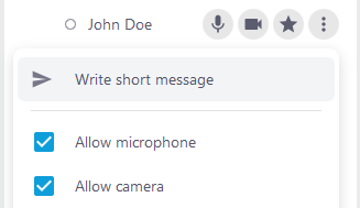 A participant's context menu, available in the Participant list tab, is open. The 'Write short message' function is highlighted.