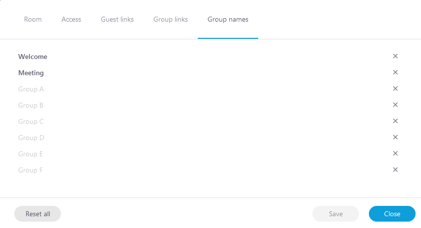 Screenshot of the Group tab in the room management