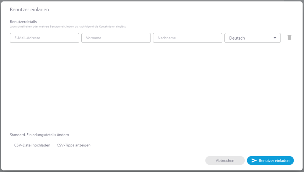 Screenshot des Fensters Benutzer einladen in der Verwaltung