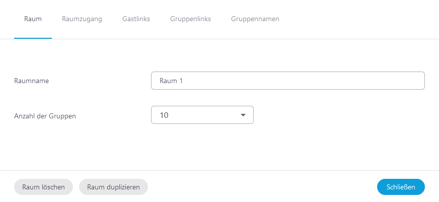 Screenshot des Reiters 'Allgemein' in den Raumeinstellungen