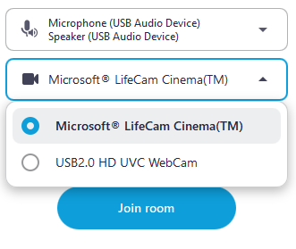Quick setup with the camera list open