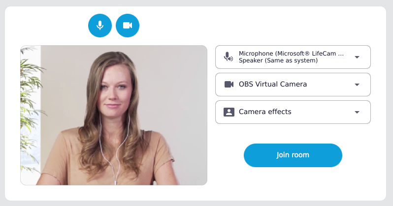 The quick setup window with the camera and microphone on