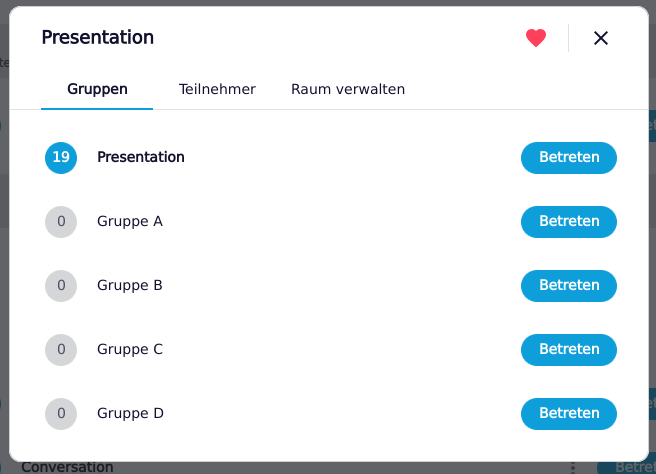 Raumliste eines favorisierten Raumes
