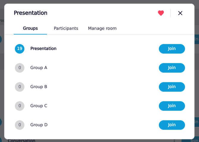 Room list of a favorite room