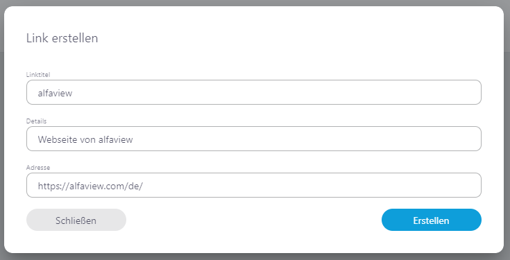 Screenshot des Fensters zur Erstellung eines externen Tools