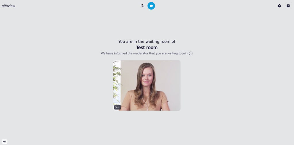 A person is currently in the waiting room. They are waiting to be admitted to the alfaview room.