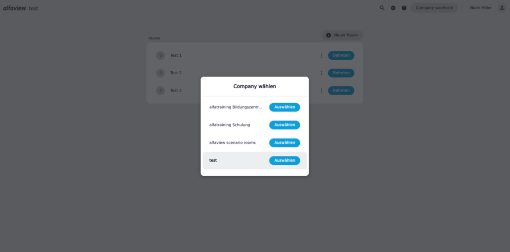 Eine Liste mit allen Companys, in denen der Benutzer bzw. die Benutzerin mit ihrem Benutzerkonto angemeldet ist