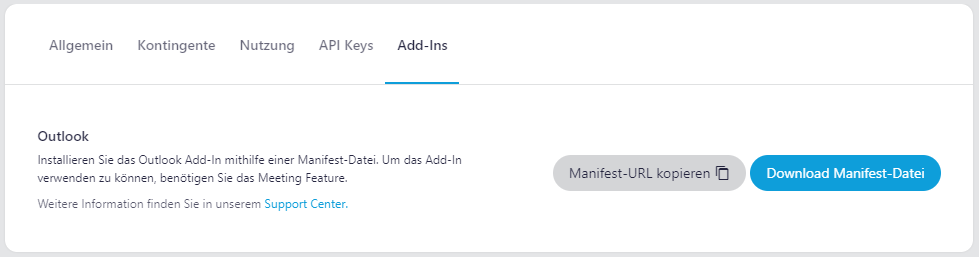 Screenshot des Reiters Add-Ins der Company-Verwaltung in der Verwaltungsoberfläche