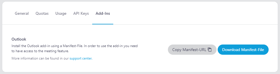 Screenshot of the Add-Ins tab in company management