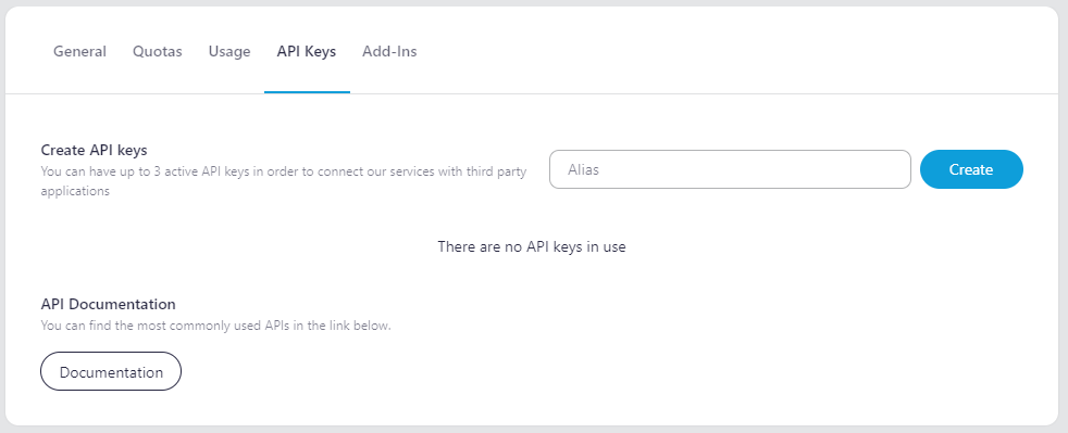 Screenshot of the API Keys tab in company management