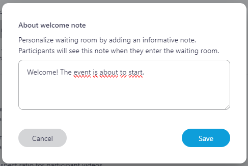 Screenshot of the editing of the welcome note in the administration