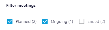 Screenshot of the Filter meetings feature