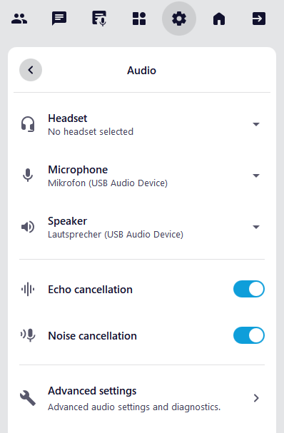 Screenshot of the audio settings in the alfaview app