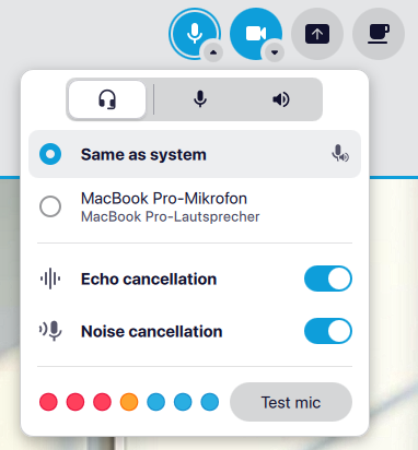 Screenshot of the headset selection menu