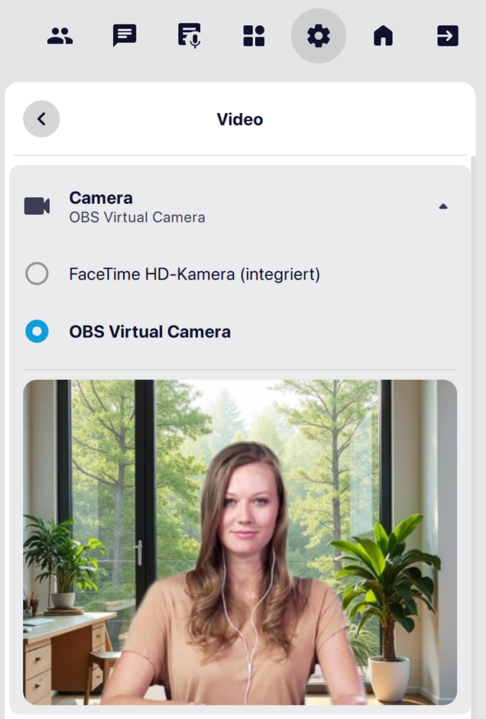 Screenshot of the camera selection menu