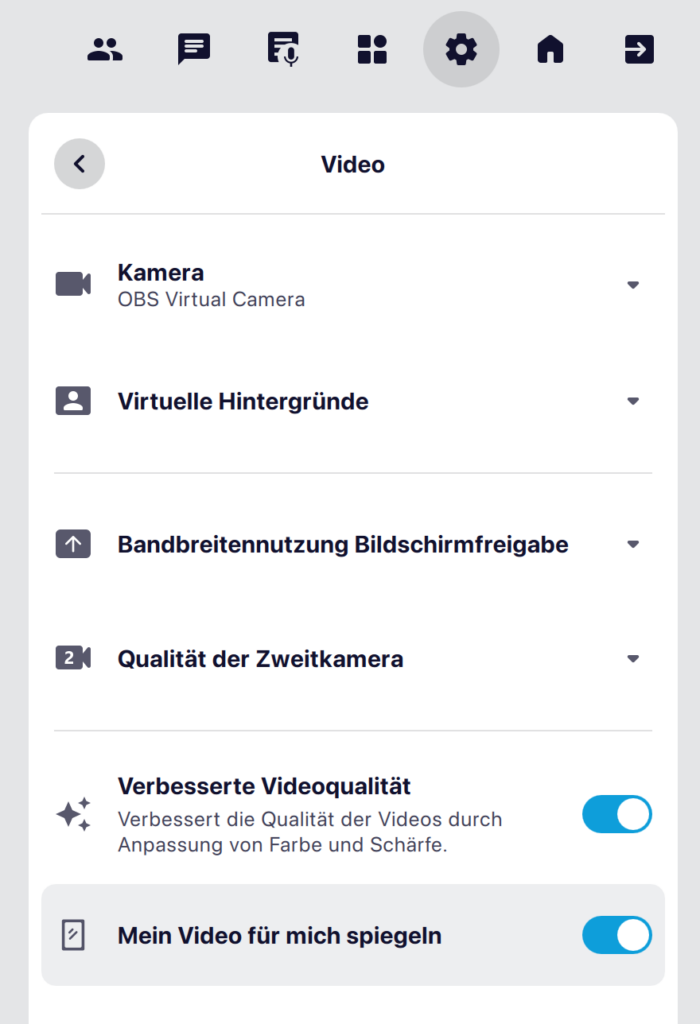 Screenshot aller Videoeinstellungen