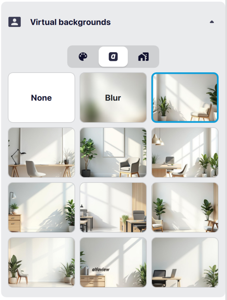 Screenshot of the virtual background selection menu