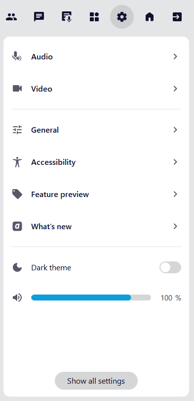 Screenshot of the Settings tab in the secondary menu